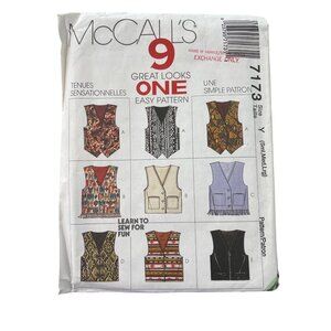 90s McCalls 7173 Sewing Pattern Size Small-Large Misses Mens Lined Vests CUT